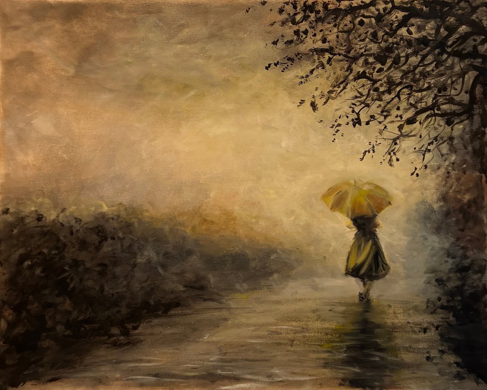Yellow Umbrella in the Fog by Dallas Ebersviller