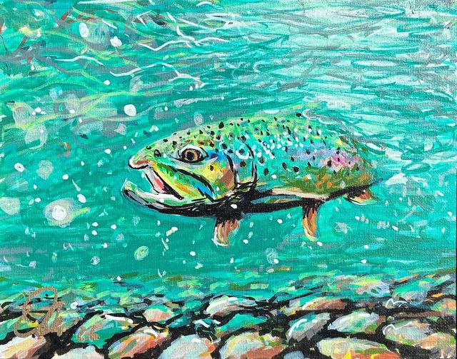 Rainbow Underwater, Acrylic Paint Pen on Canvas by Dallas Ebersviller